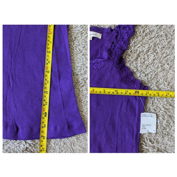 Y2K Deadstock Forever 21 Babydoll Tank Top L Purple Lace Ribbed Coquette Kawaii - Picture 6 of 7